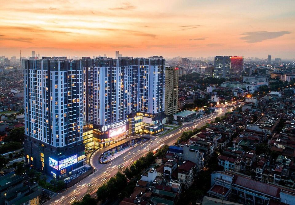 Ảnh thực tế toà Sun Grand City Ancora Residence tại số 3 Lương Yên, Hà Nội nhìn từ trên cao