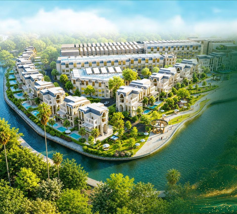 Phối cảnh khu đô thị Five Star Eco City của Five Star Group ở Cần Giuộc: biệt thự và nhà phố ven kênh, công viên ven nước